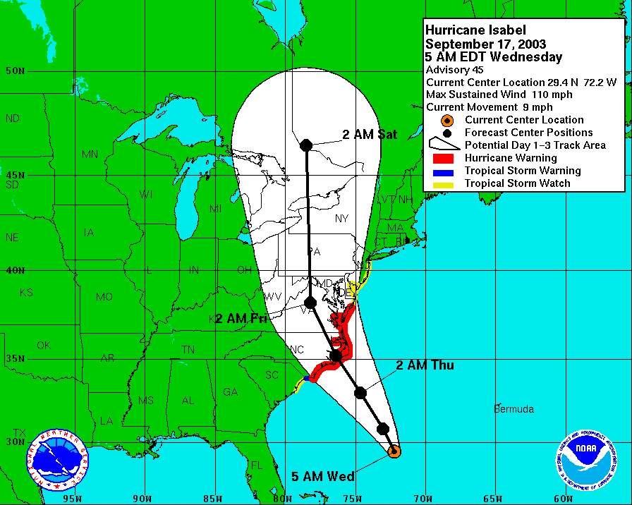 NHC Hurricane track for Isabel