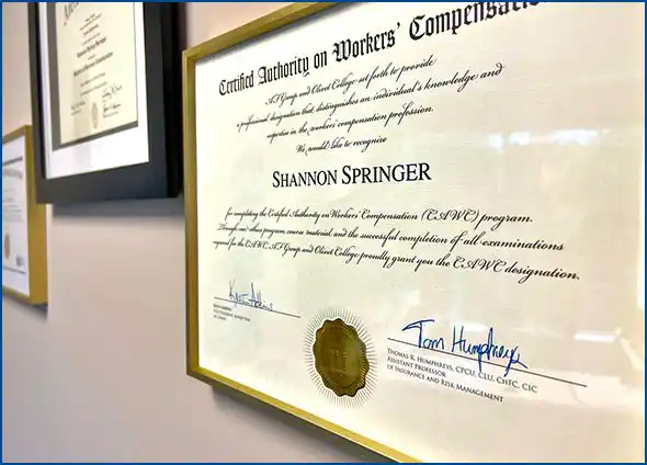 Image of Shannon Springer's Certified Auhority on Workers Compensation (CAWC)