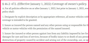 A screen shot of the new Virginia Law mandating higher minimum liability limits