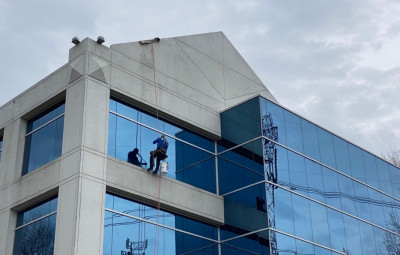 Window cleaner 4 stories up at our building